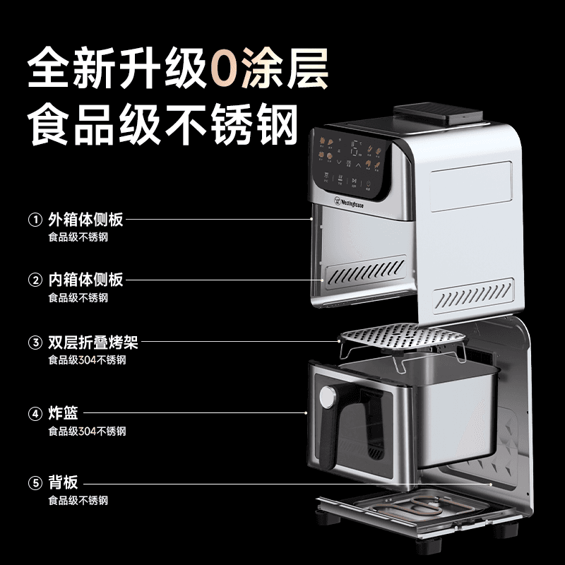 西屋空气炸锅不锈钢无刷6L容量多功能可视双热源蒸汽嫩烤H10Ultra - 缩略图2
