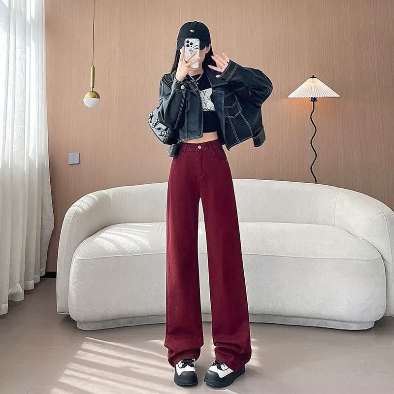 棉质成人纽扣高腰修身白色喇叭裤女休闲牛仔长裤显瘦中弹复古 - 缩略图2