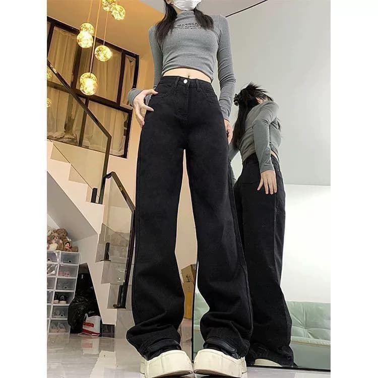 棉质成人纽扣高腰修身白色喇叭裤女休闲牛仔长裤显瘦中弹复古 - 缩略图3