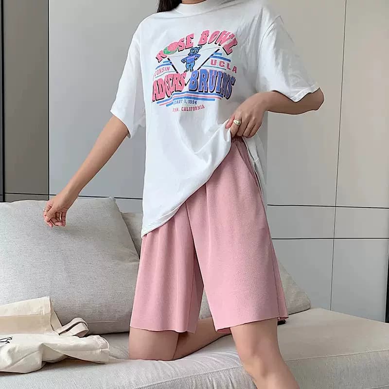 Q冰丝夏季薄款新款高腰宽松显瘦外穿直筒阔腿五分裤运动短裤子女 - 缩略图2