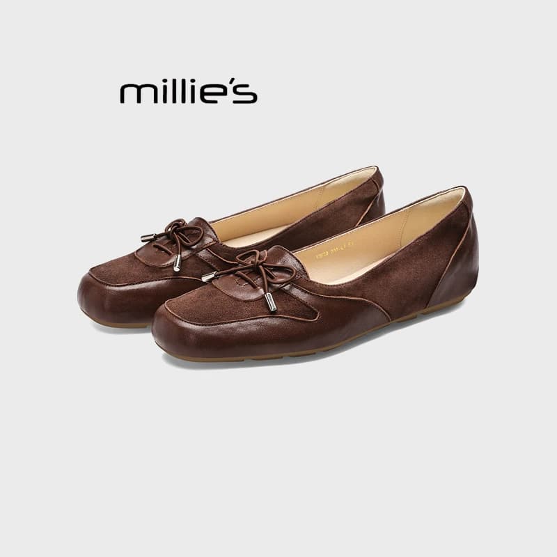 MILLIE'S/妙丽复古风系带豆豆鞋女秋季百搭一脚蹬浅口单鞋乐福鞋 - 缩略图2