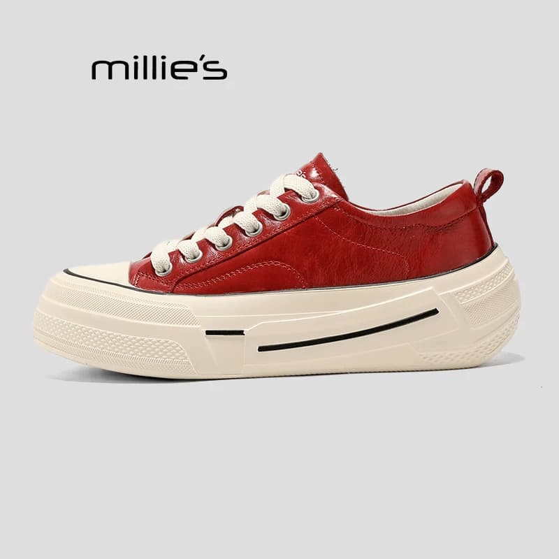 MILLIE'S/妙丽厚底板鞋真皮秋季系带增高休闲鞋舒适百搭运动女鞋Q - 缩略图3