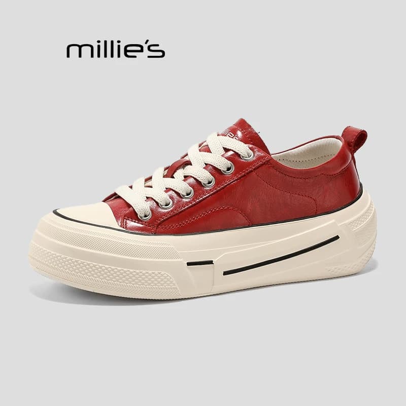 MILLIE'S/妙丽厚底板鞋真皮秋季系带增高休闲鞋舒适百搭运动女鞋Q - 缩略图5