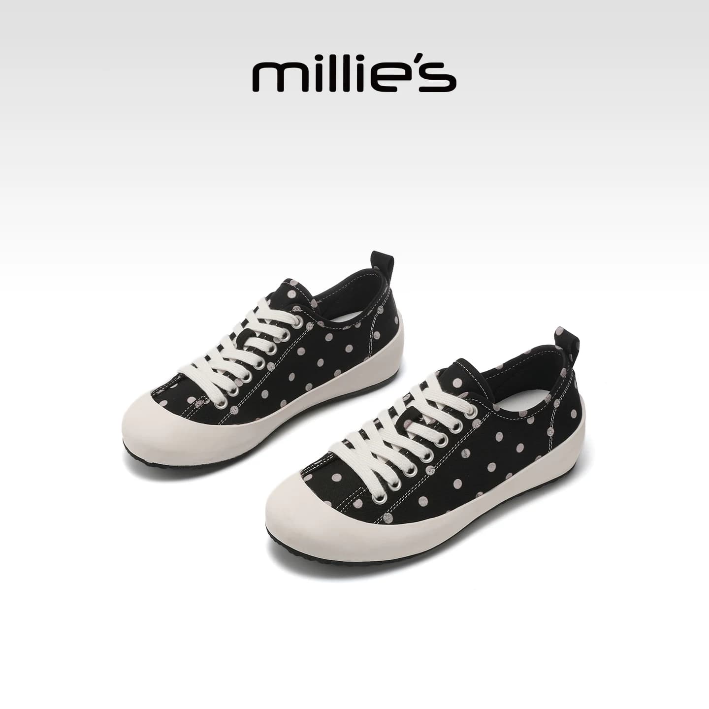 MILLIE'S/妙丽复古风波点帆布鞋女秋韩版系带休闲鞋舒适轻便百搭 - 缩略图3