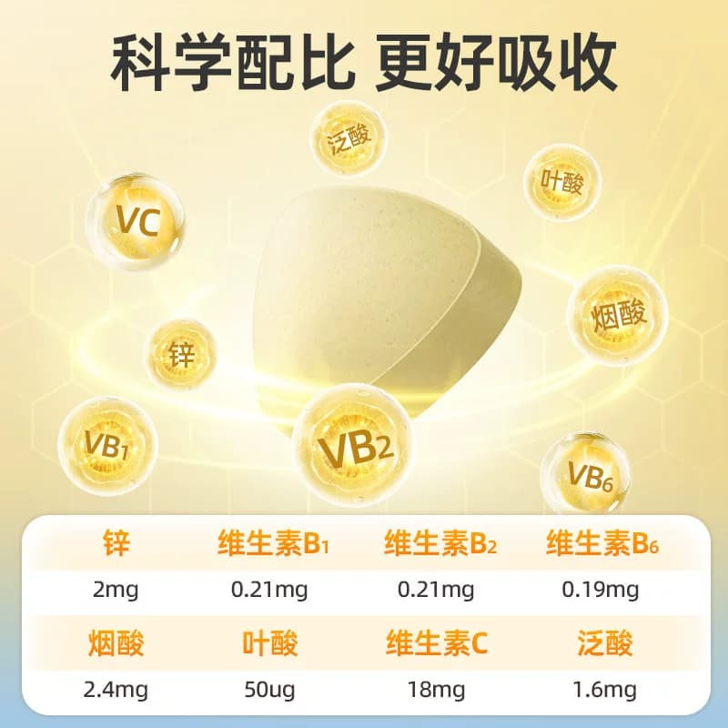 哈药六厂补充多种维生素B族B1B2B6葡萄糖酸锌叶酸咀嚼片维生素C - 缩略图3
