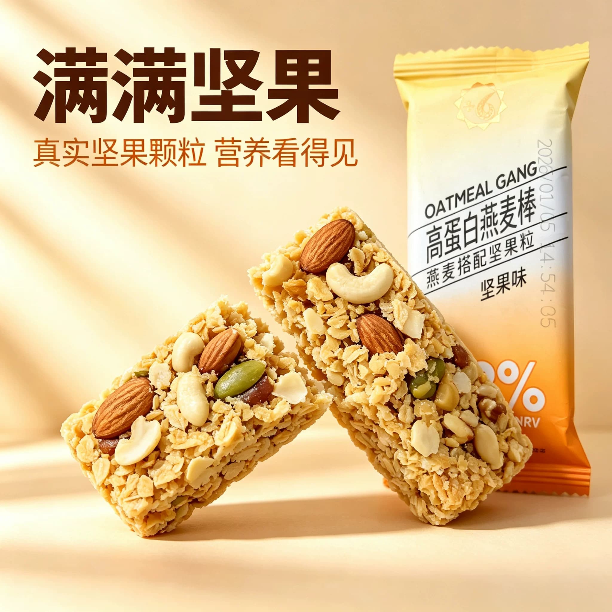 坚果味高蛋白燕麦棒独立小包装无加蔗糖饱腹零食代餐休闲小零食 - 缩略图2