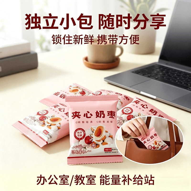 夹心奶枣无核红枣巴旦木仁杏仁全脂乳粉麦芽糖浆散装零食独立包装 - 缩略图2