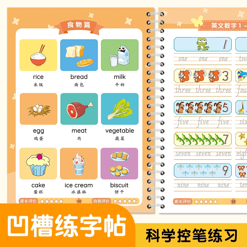 儿童凹槽练字帖 幼儿园小学生一年级二年级三年级笔画汉字数字英语练字帖描红本点阵控笔训练幼小衔接一日一练凹槽练字帖重复使用 - 缩略图3