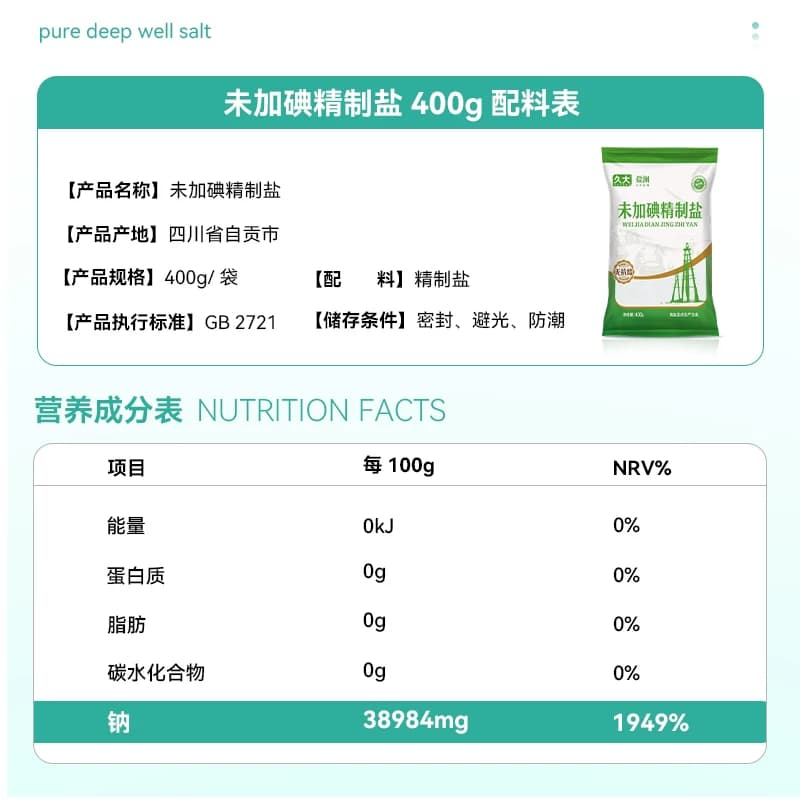 【店铺爆款推荐】久大自贡井盐未加碘/加碘精纯食用盐400g家用盐 - 缩略图5