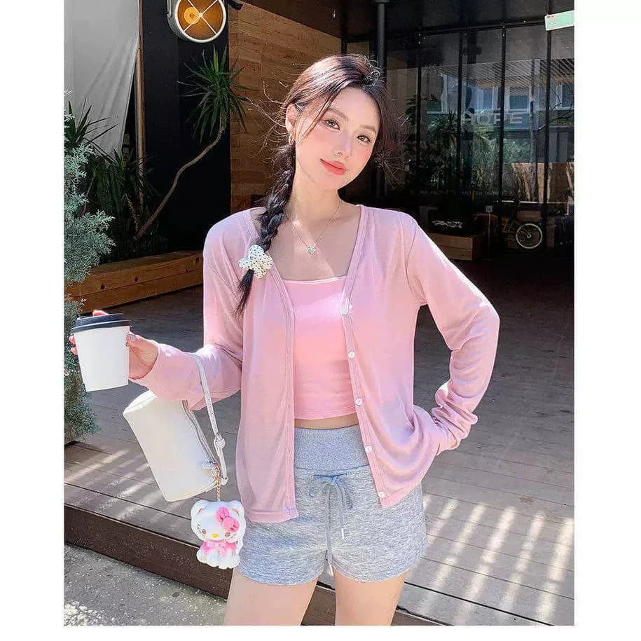 莱赛尔天丝开衫新款女冰丝条纹针织外套外搭上衣qyg - 缩略图4