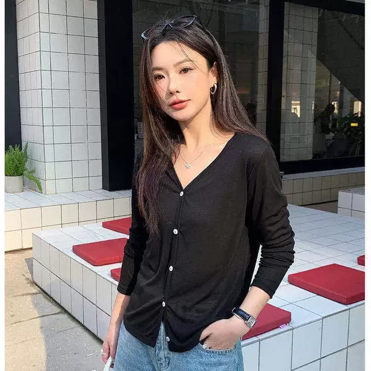莱赛尔天丝开衫新款女冰丝条纹针织外套外搭上衣qyg - 缩略图3