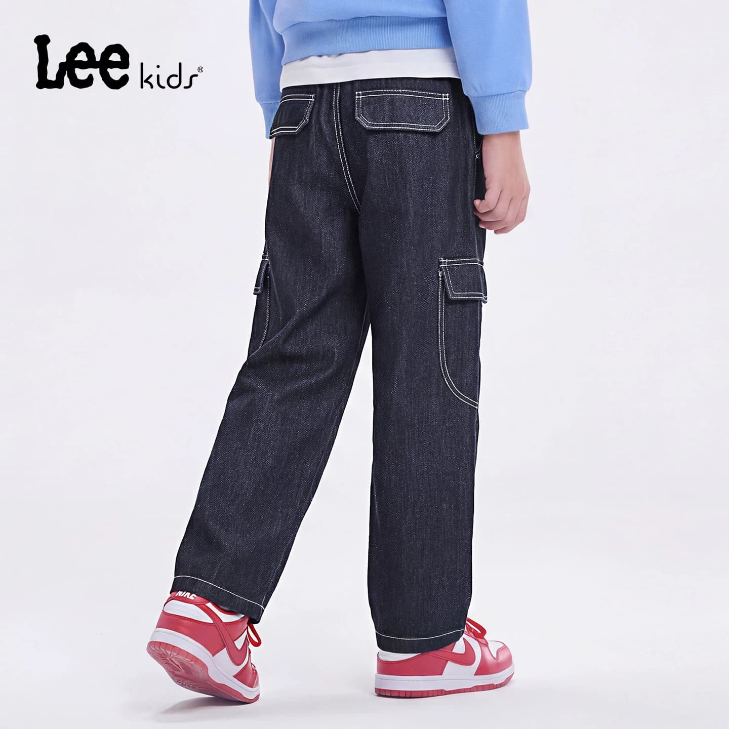 Lee kids工装风阔腿牛仔裤春季新款男女童休闲宽松直筒多口袋长裤 - 缩略图5