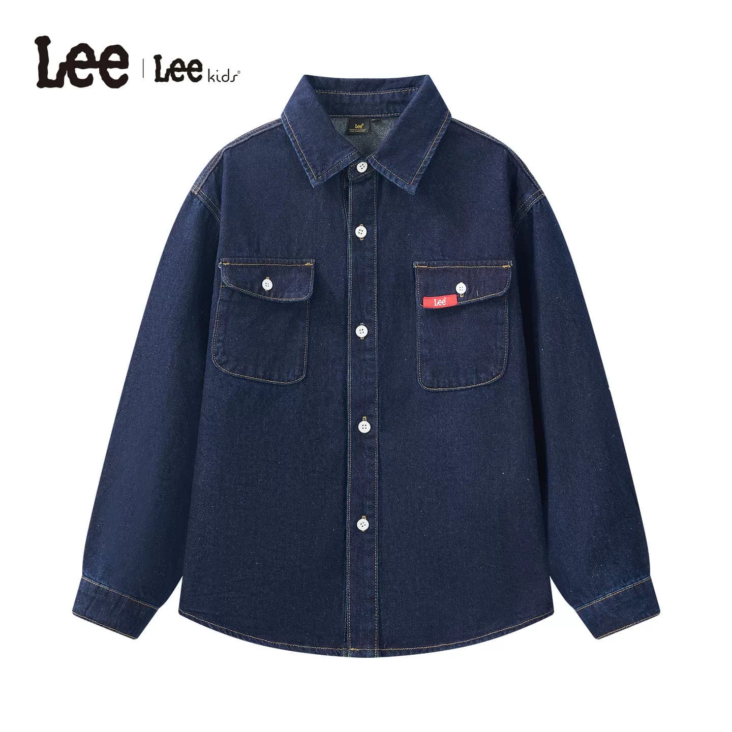 Lee kids儿童牛仔衬衫外套男女童长袖水洗蓝色休闲复古春秋 - 缩略图2