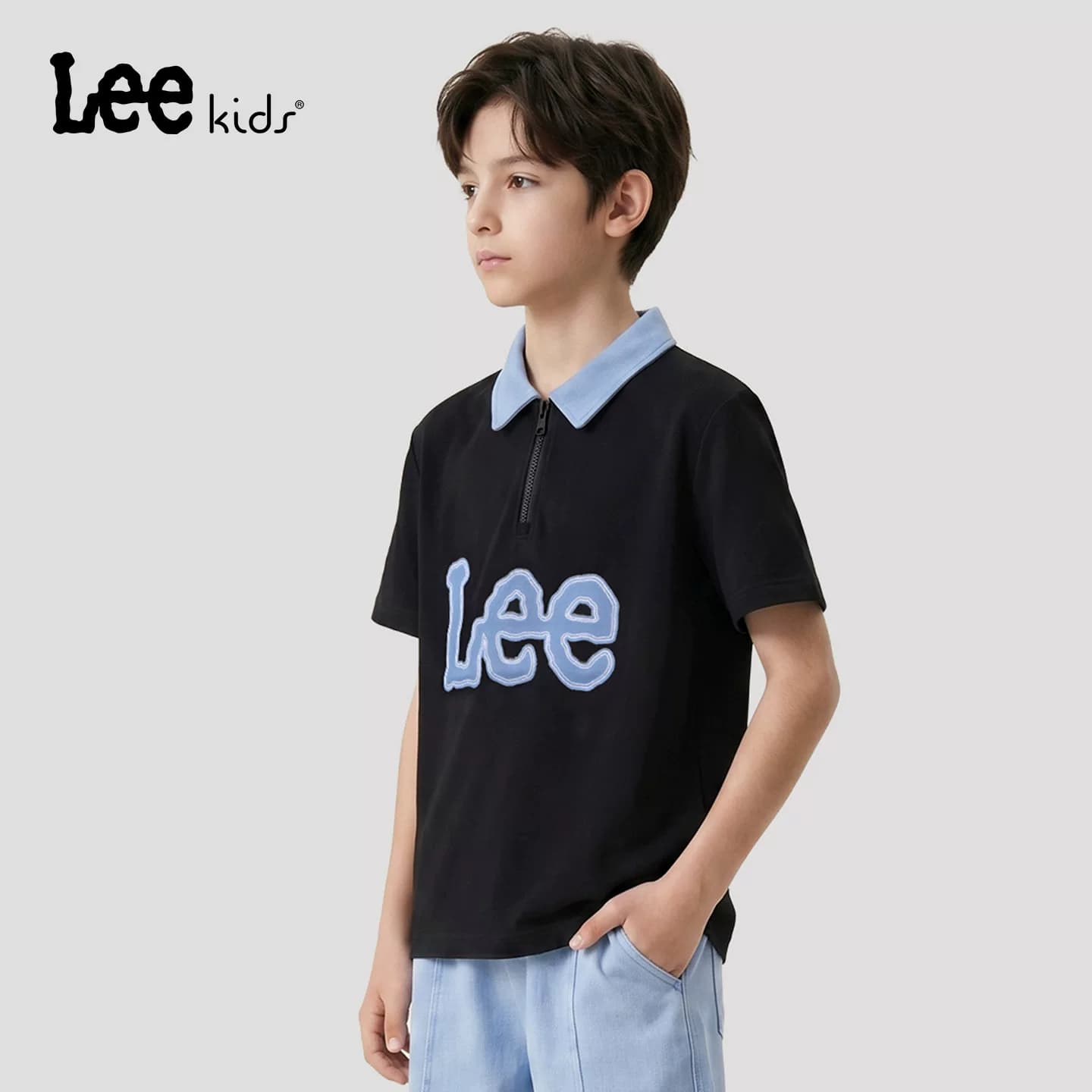 Lee kids儿童POLO衫男女童中大童学院风牛仔领休闲透气短袖上衣 - 缩略图3