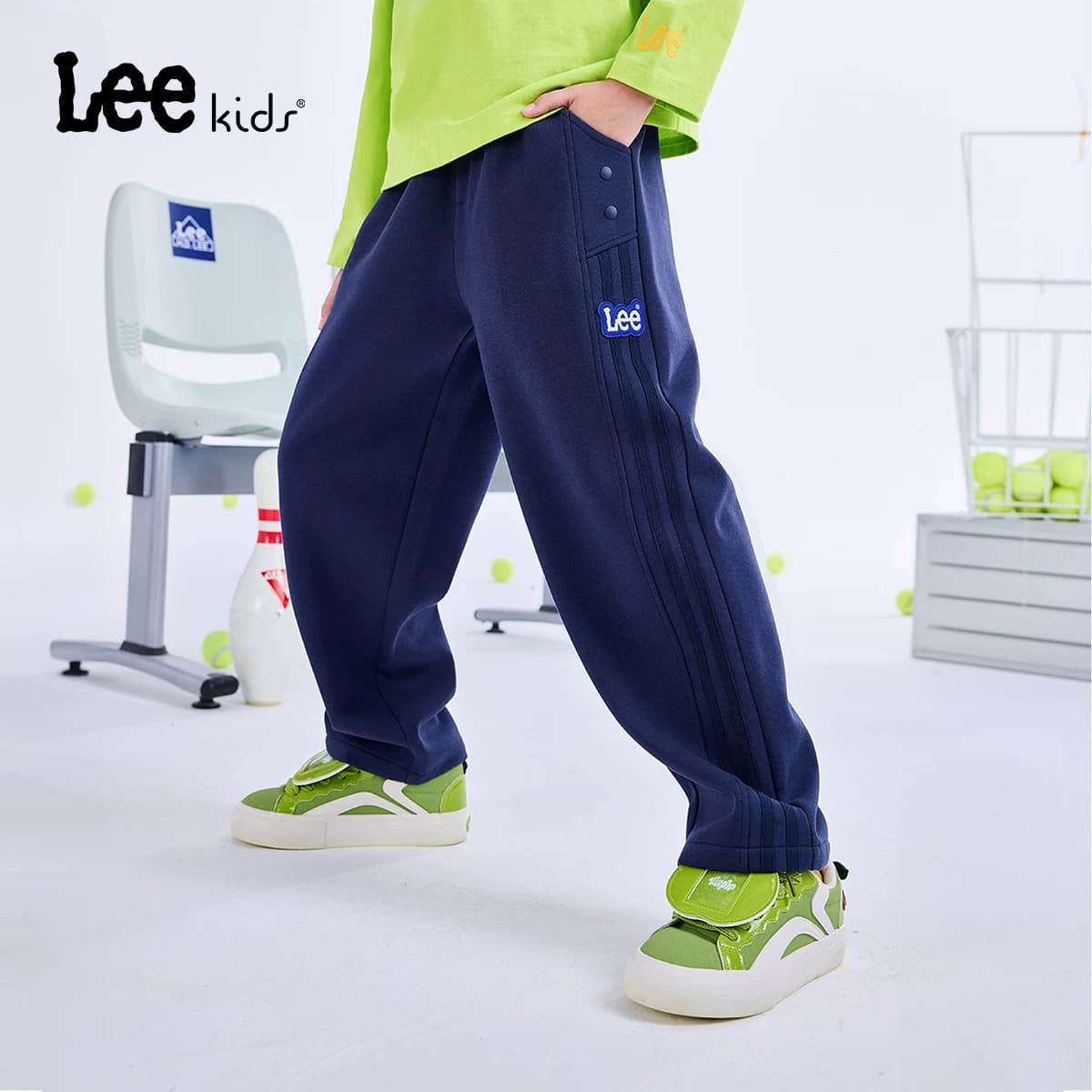 Lee kids儿童加厚针织阔腿裤秋冬新款男童女童学院风宽松百搭裤子 - 缩略图4
