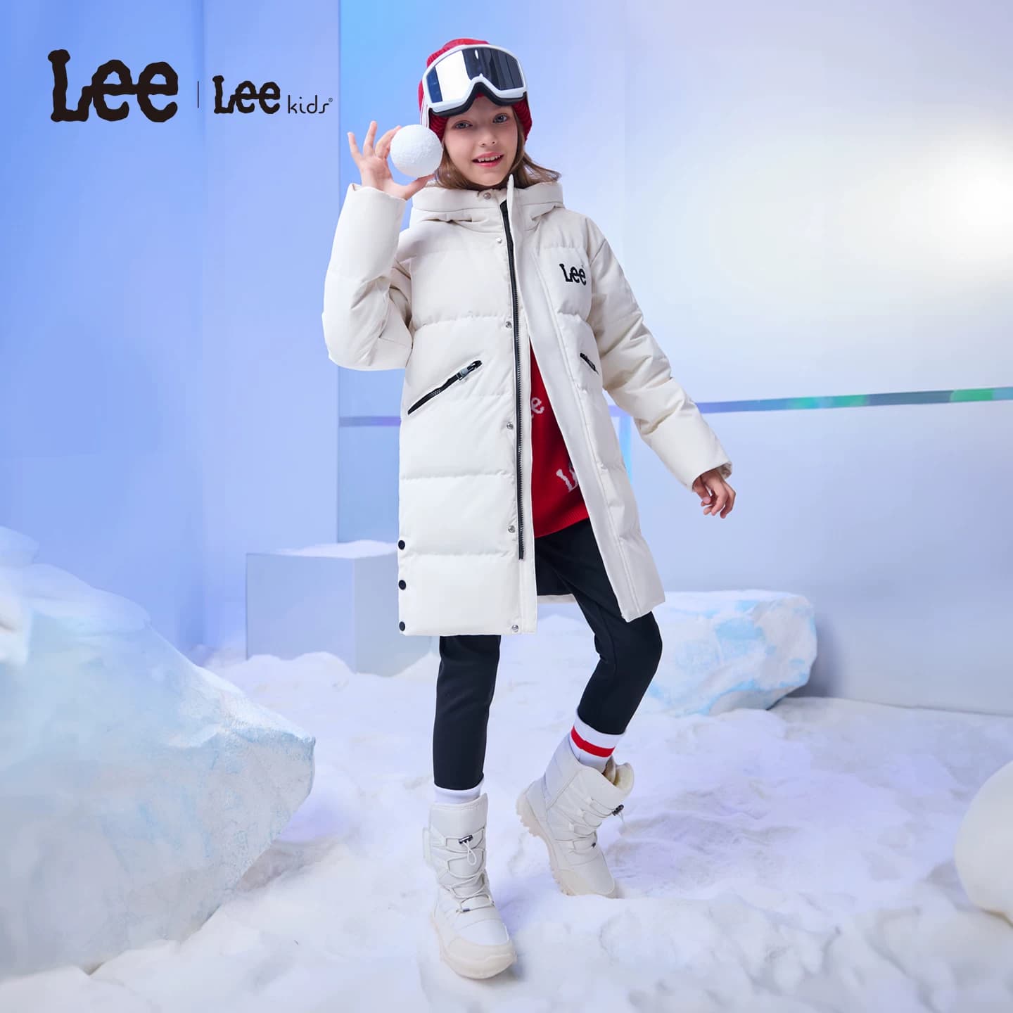 Lee kids冬季新款中长款加厚连帽鸭绒羽绒服男女童装保暖上衣外套 - 缩略图3