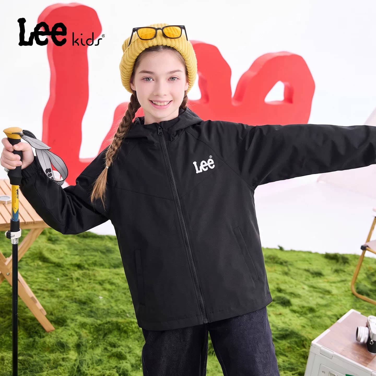 Lee kids儿童春秋梭织连帽外套男童女童防风防水户外运动耐磨上衣 - 缩略图5
