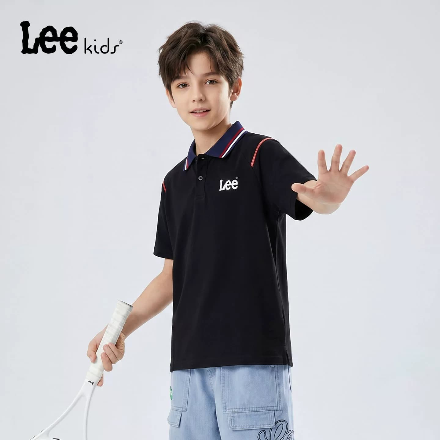 Lee kids儿童POLO衫男女童中大童学院风翻领透气休闲短袖T恤上衣 - 缩略图4