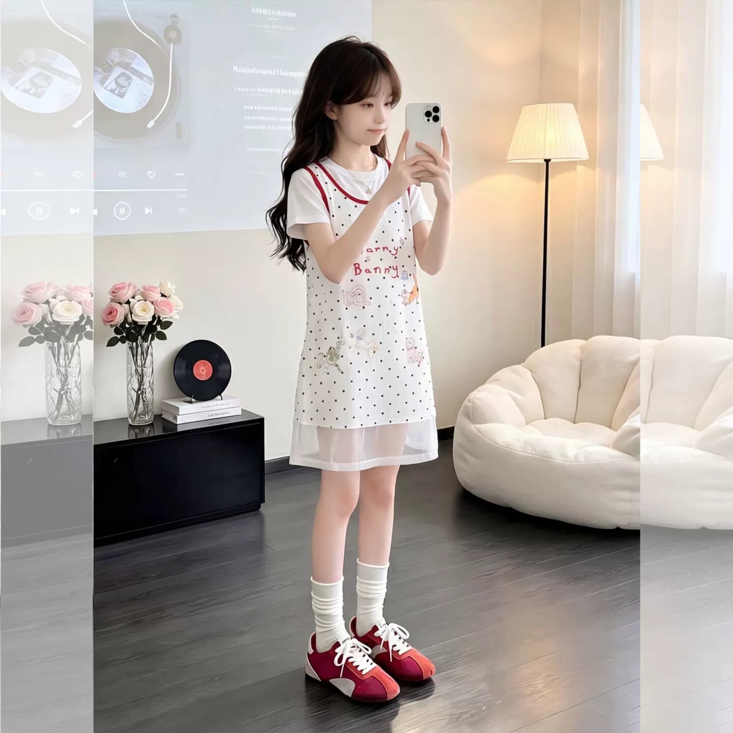 女童洋气假两件波点T恤裙2026新款女大童甜美连衣裙女孩度假风裙t - 缩略图4