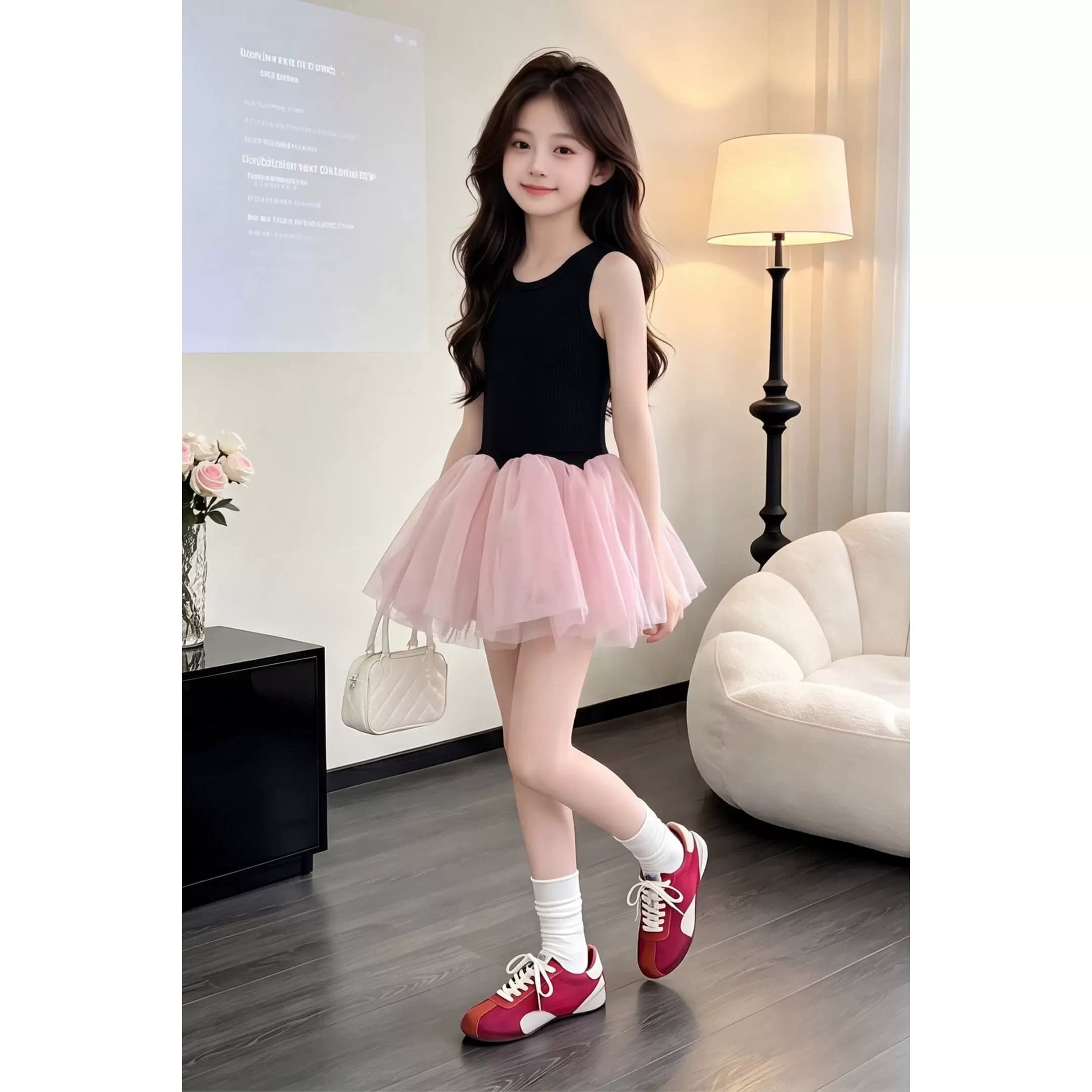 女童芭蕾背心裙夏2026女宝法式甜美设计无袖蓬蓬公主裙网纱连衣裙 - 缩略图5