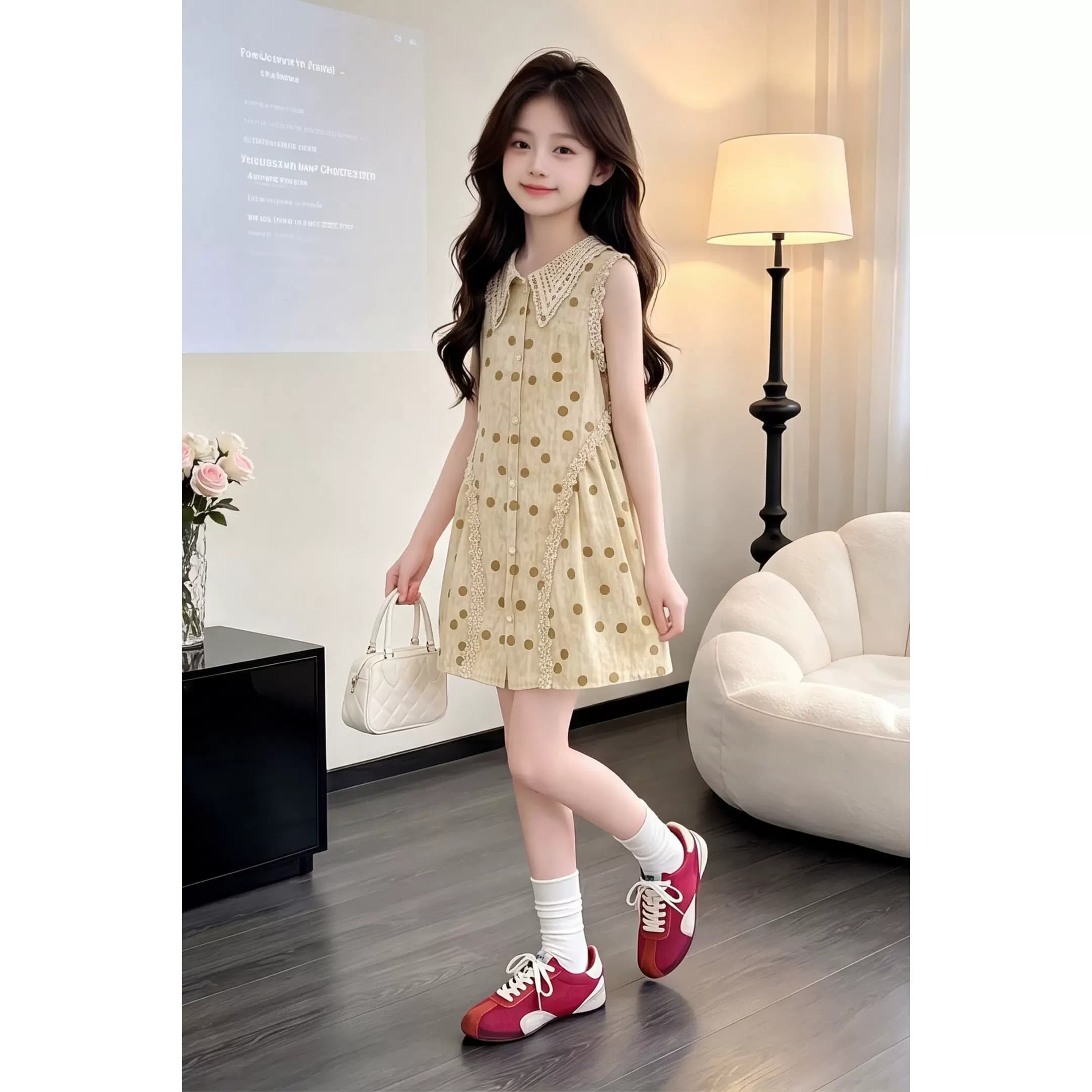 女童连衣裙夏季2026新款法式无袖波点收腰裙中大童夏装度假中长裙 - 缩略图5