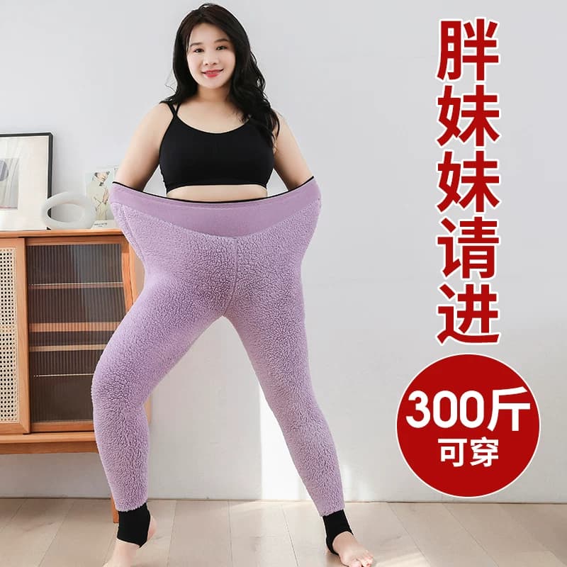 唐苗300斤大码女裤加厚羊羔绒保暖裤胖mm加肥超大高腰打底棉裤子 - 缩略图5