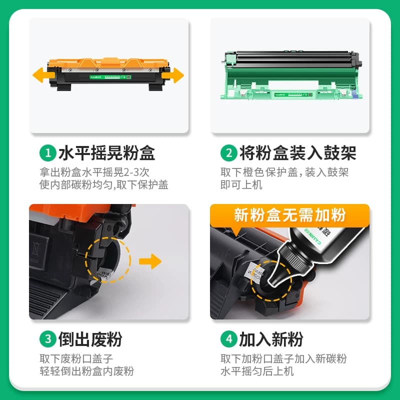才进适用兄弟1608粉盒 兄弟1608硒鼓 DCP1608打印机墨盒套装鼓架晒鼓粉仓易加粉复印一体机激光碳粉盒Brother - 缩略图3