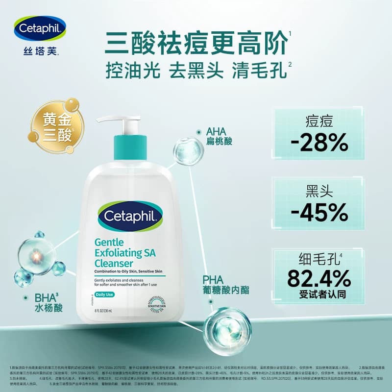 丝塔芙cetaphil三酸洁面水杨酸洗面奶油痘油敏感肌控油祛痘清毛孔 - 缩略图2