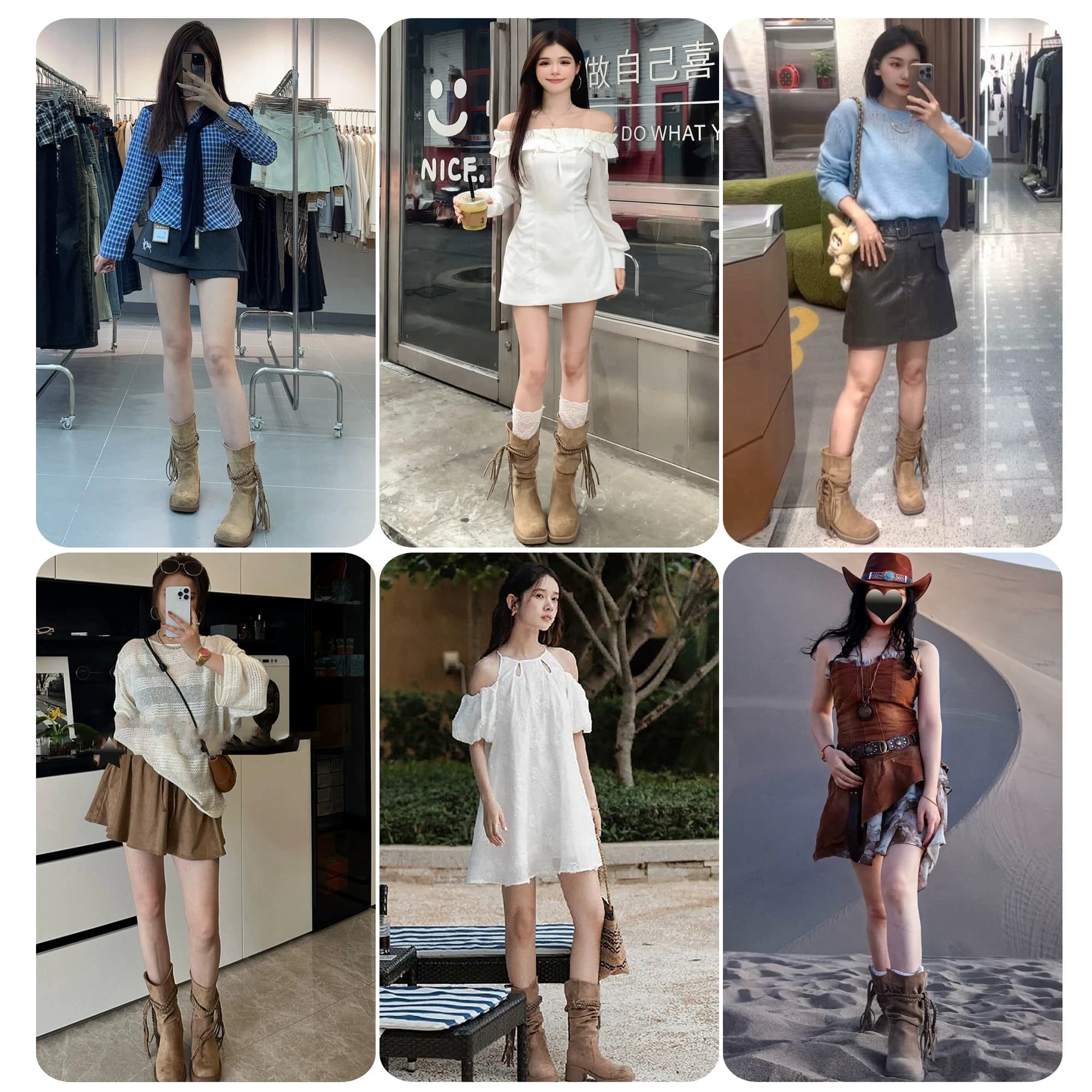 美拉德流苏短靴子女2026新款秋冬粗跟不过膝中筒靴复古百搭马丁靴 - 缩略图2