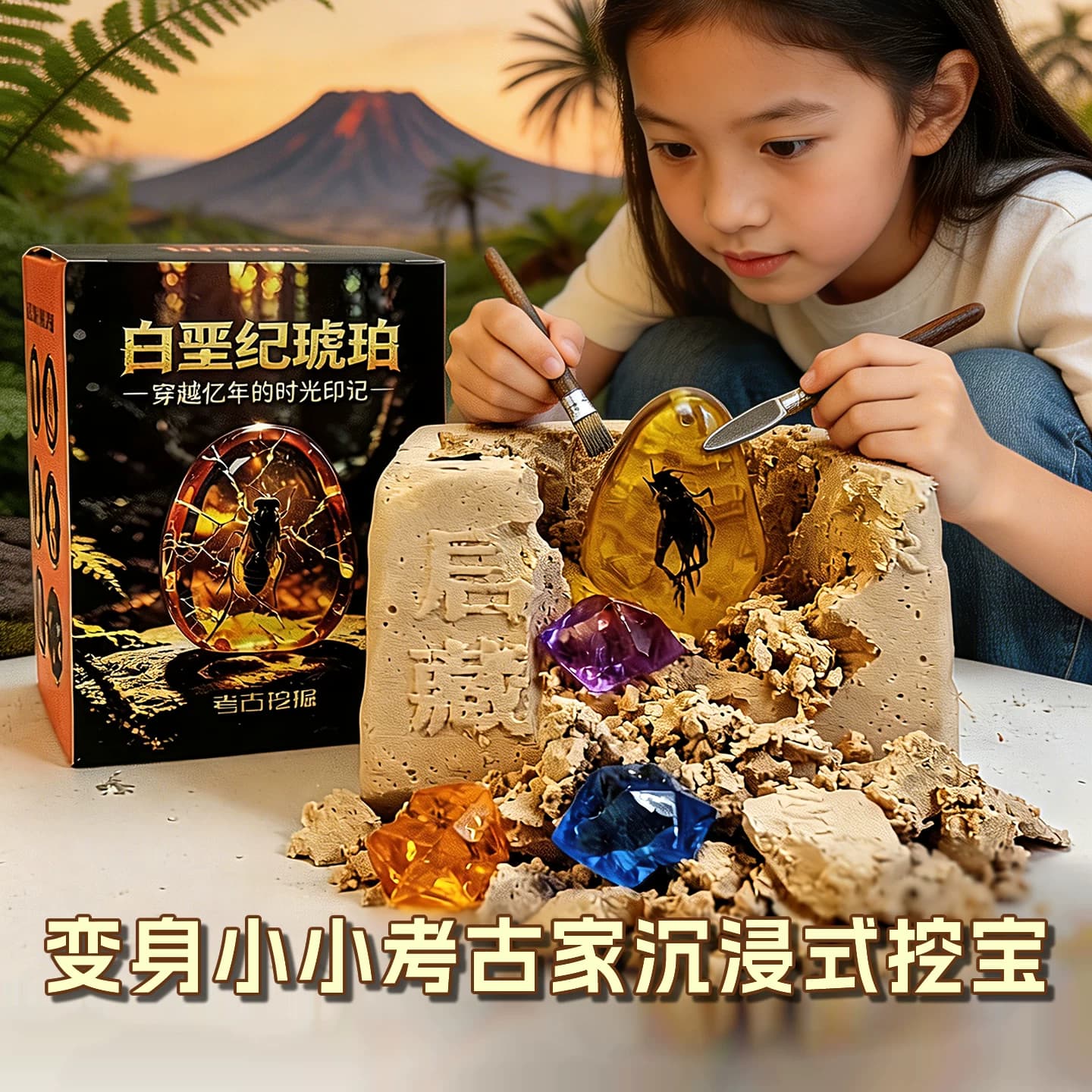 琥珀昆虫考古挖掘玩具儿童手工diy化石寻宝探索科学教育益智盲盒 - 缩略图3