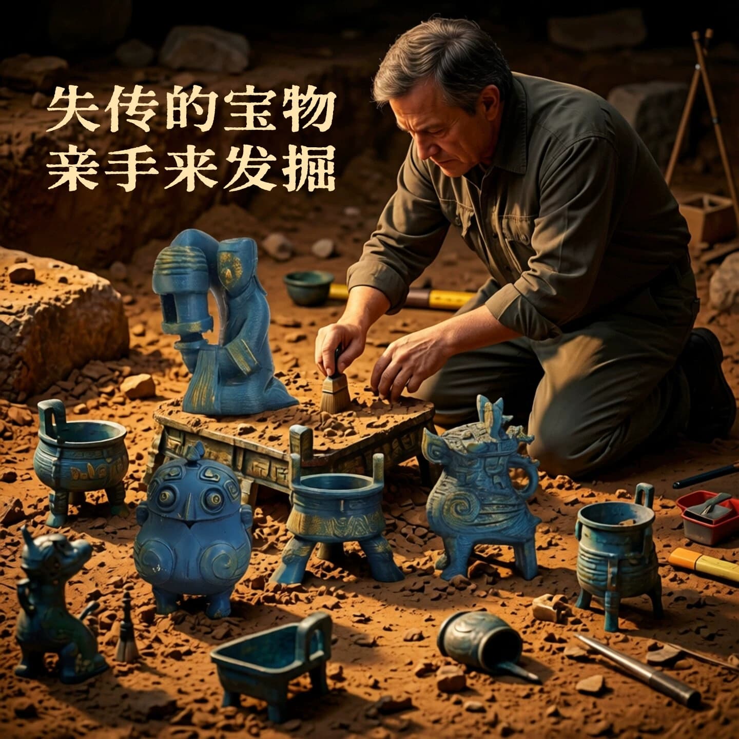 青铜器考古盲盒博物馆考古挖掘玩具历史文物挖宝挖土青铜鼎寻宝藏 - 缩略图4