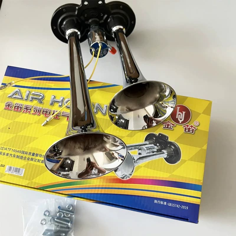 金笛正品货车气喇叭DQL222原装24V12V电气电控气喇叭双管高音超响 - 缩略图4