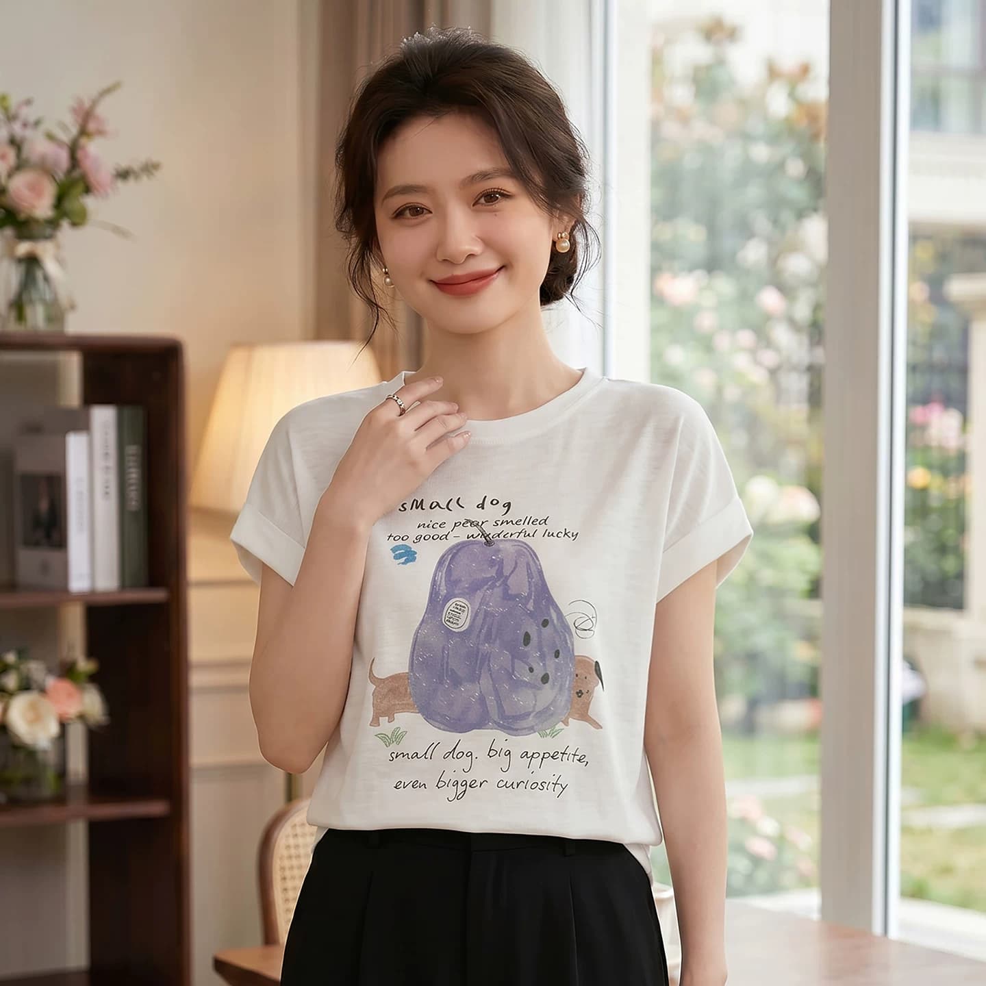 美式卡通印花宽松减龄T恤女夏季新款圆领显瘦短袖洋气针织打底衫 - 缩略图3