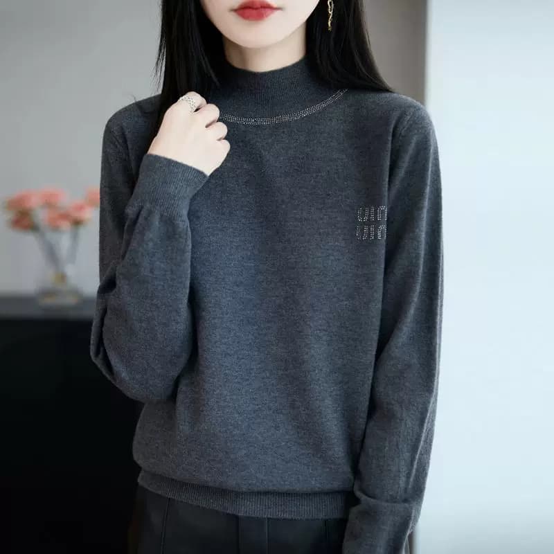 轻奢质感~半高领毛衫女烫钻毛衣内搭2026秋冬洋气长袖针织打底衫 - 缩略图4