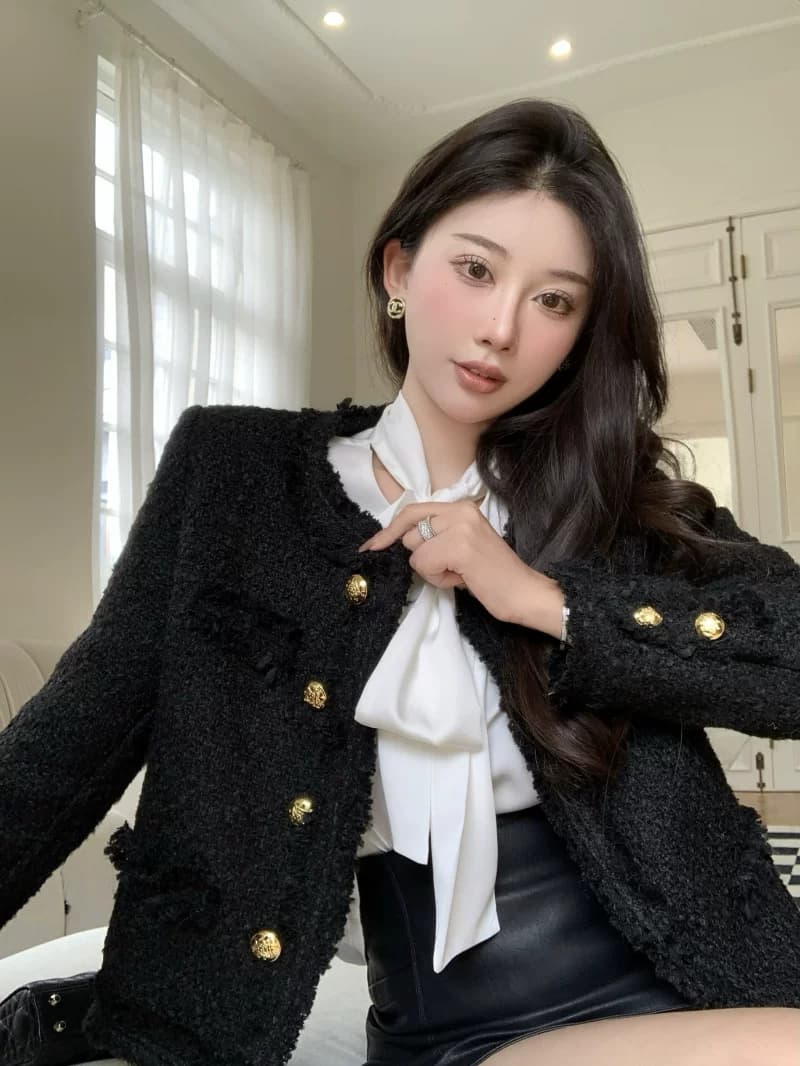 新款时尚小香风外套女2026秋冬韩版粗花呢气质开衫加棉短款上衣 - 缩略图4