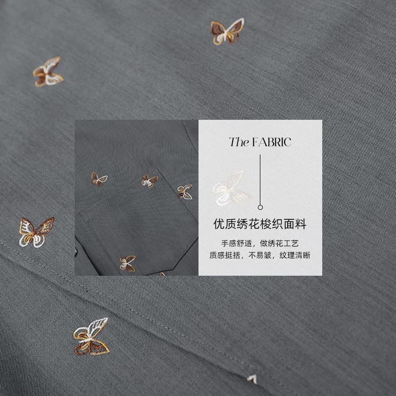 2026秋季新款女装时尚OL新款翻领绣花衬衫高腰不对称搭片半裙套装 - 缩略图4