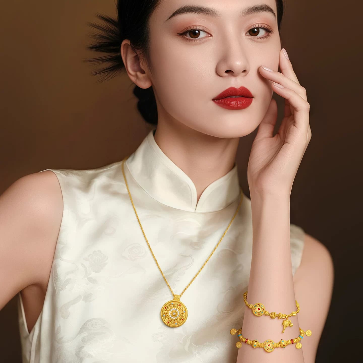 【朱珠同款】潮宏基臻金八宝罗盘黄金手链足金古法盘缠金七夕卟 - 缩略图5