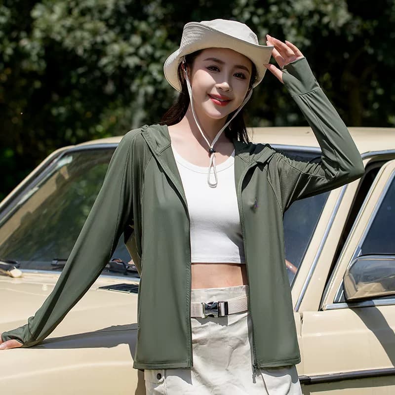 X情侣款夏季宽松冰凉丝滑透气连帽男女同款防紫外线防晒服PUF50+ - 缩略图4