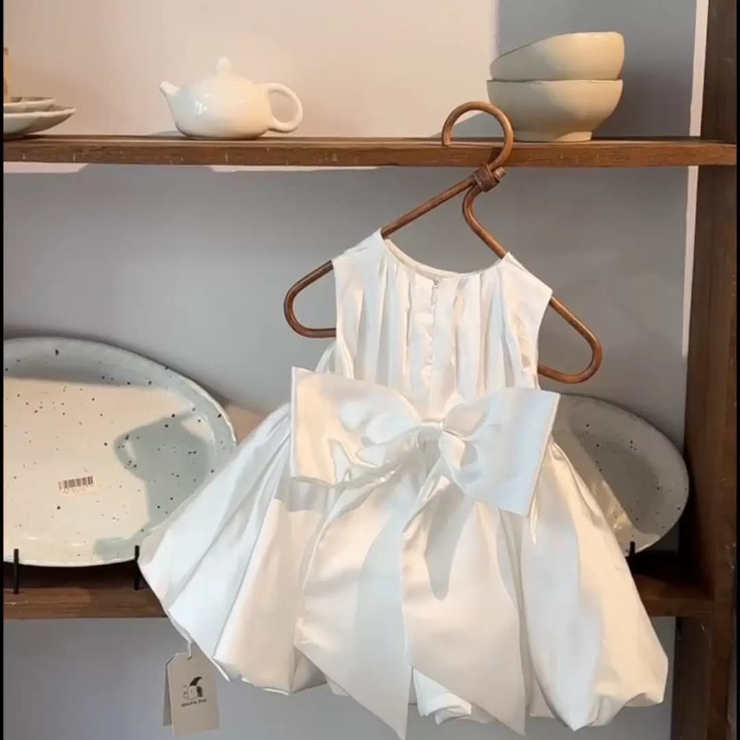 千金女童白色连衣裙儿童周岁生日礼服花童无袖背心裙蝴蝶结公主裙 - 缩略图5