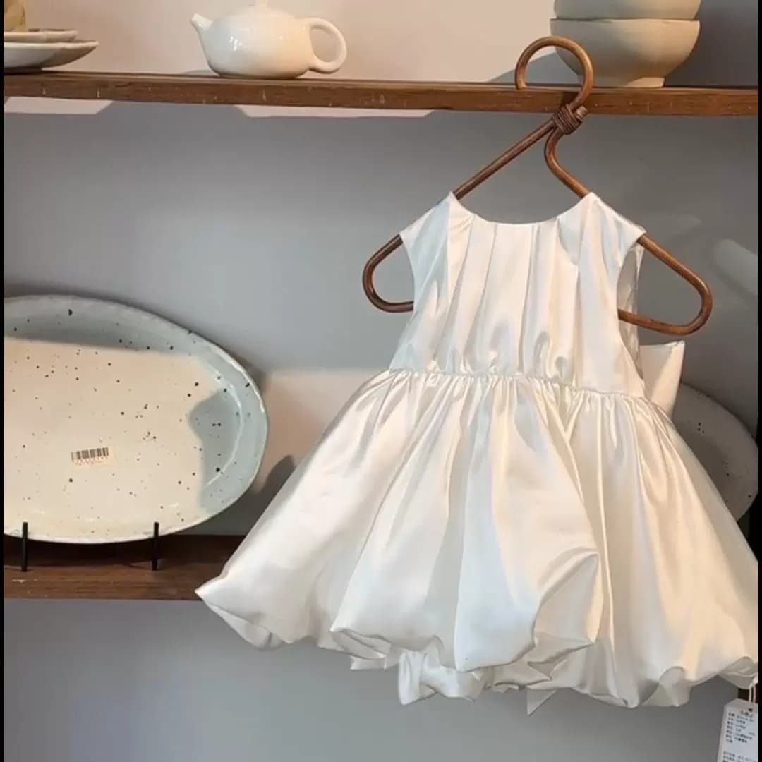 千金女童白色连衣裙儿童周岁生日礼服花童无袖背心裙蝴蝶结公主裙 - 缩略图4
