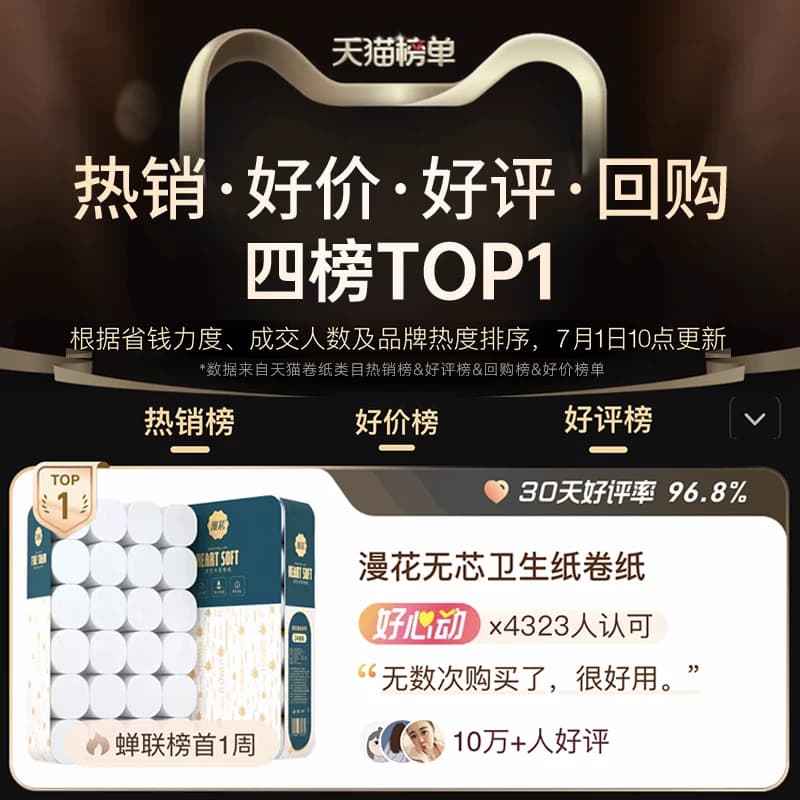 漫花卫生纸卷纸家用实惠装整箱纸巾无芯卷筒纸卫生间厕所厕纸手纸 - 缩略图2