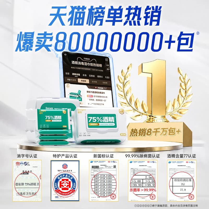 德佑75度酒精湿巾小包便携小学生家用大包消毒湿巾儿童杀菌幼儿园 - 缩略图2