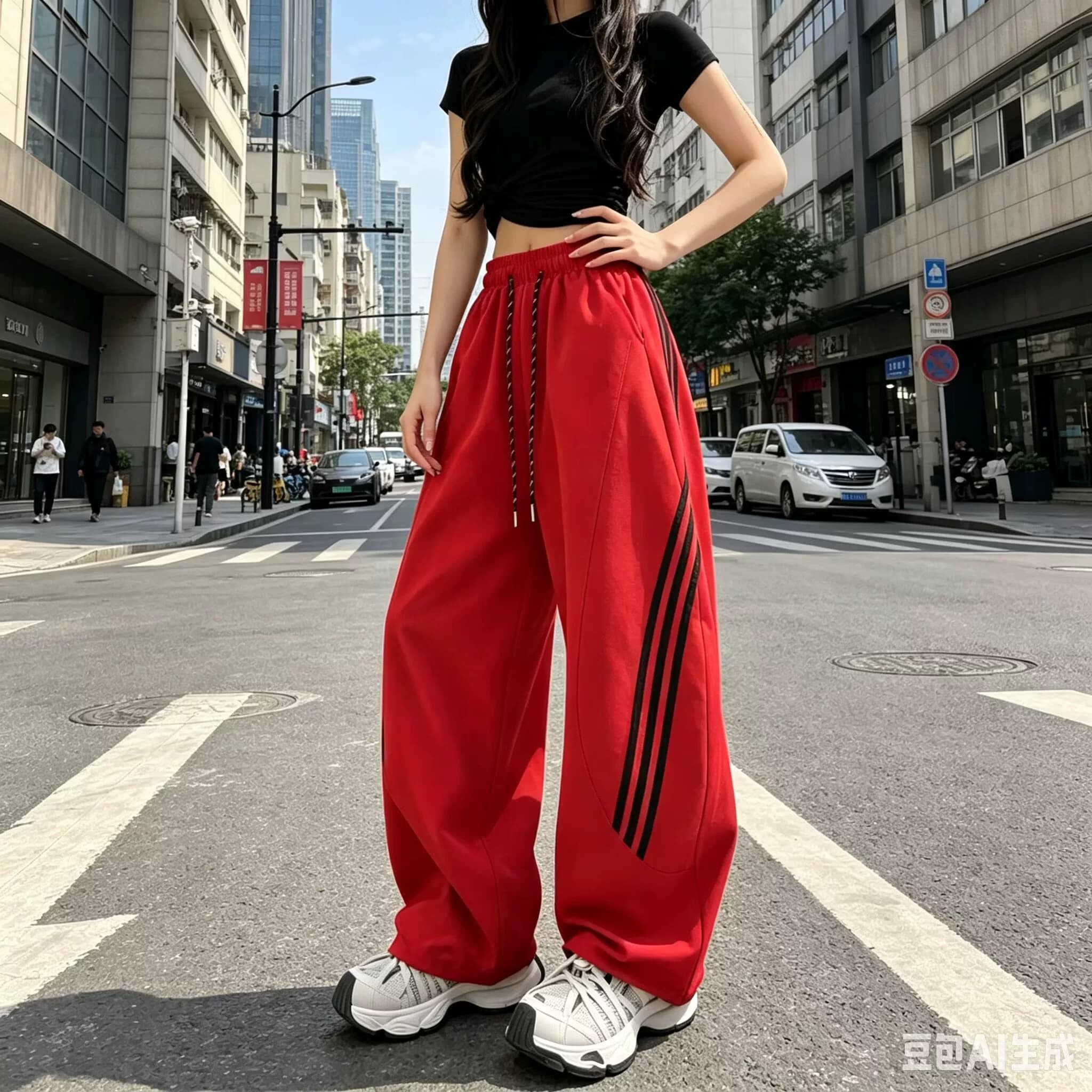 跳舞团队速干冰丝阔腿裤女2026年夏季新款宽松休闲弯刀工装运动裤 - 缩略图3