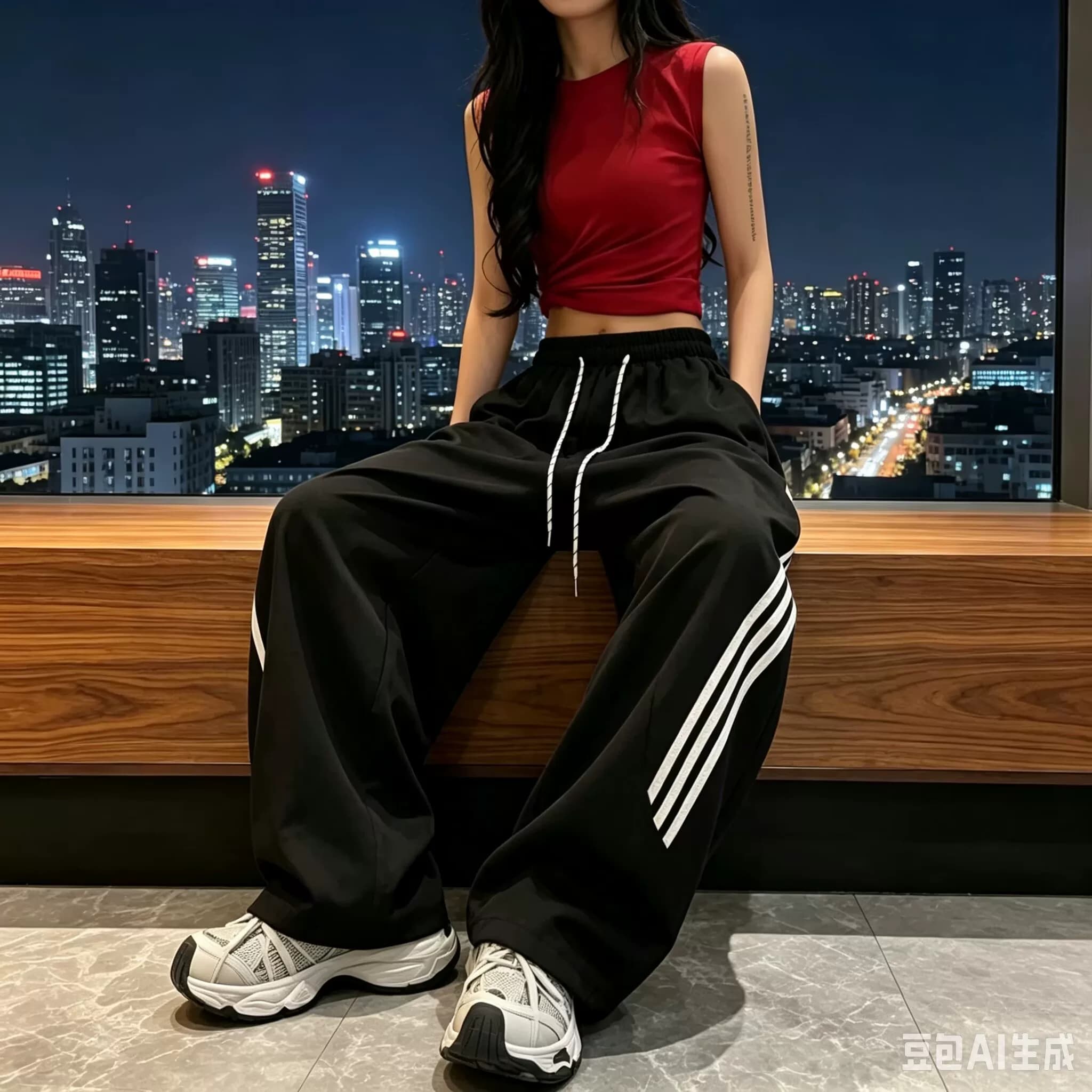 跳舞团队速干冰丝阔腿裤女2026年夏季新款宽松休闲弯刀工装运动裤 - 缩略图4