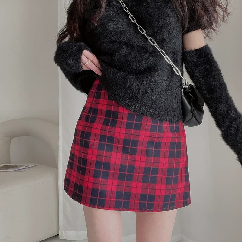 春秋新款格子半身裙女学生高腰显瘦a字裤裙英伦复古chic包臀短裙 - 缩略图2