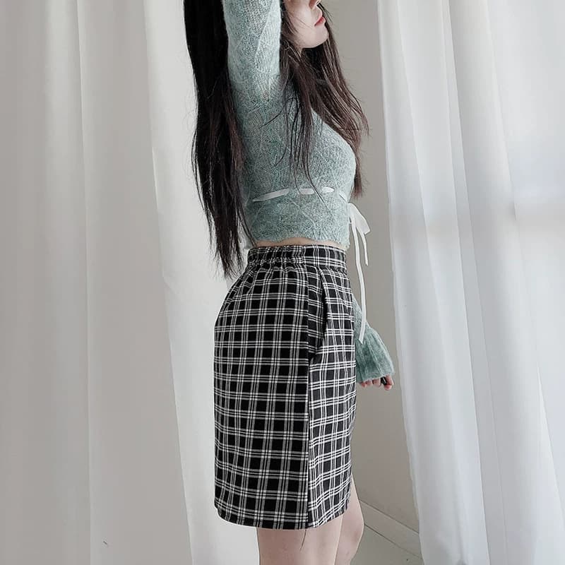 2025春季新款格子半身裙女大码高腰防走光松紧腰短裙学院风a字裙 - 缩略图2