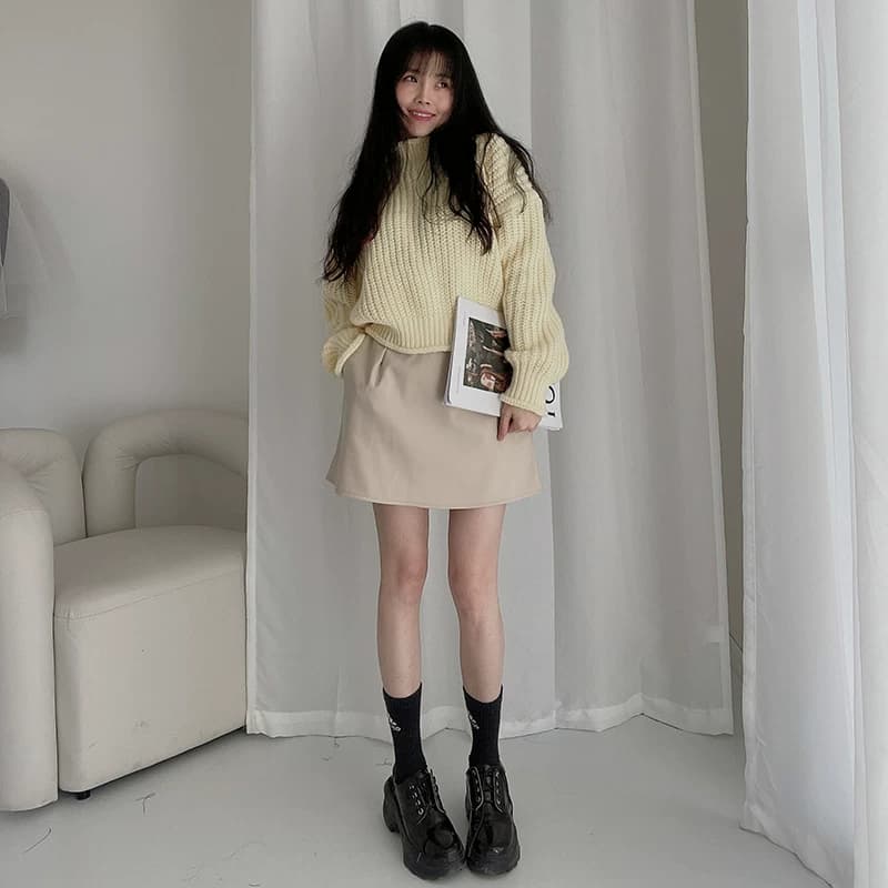 纯色口袋半身裙女2025春秋新款超大码松紧高腰胖mm显瘦小A字短裙 - 缩略图3