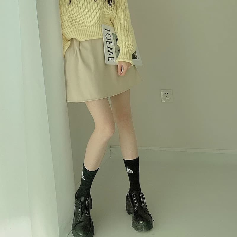 纯色口袋半身裙女2025春秋新款超大码松紧高腰胖mm显瘦小A字短裙 - 缩略图4