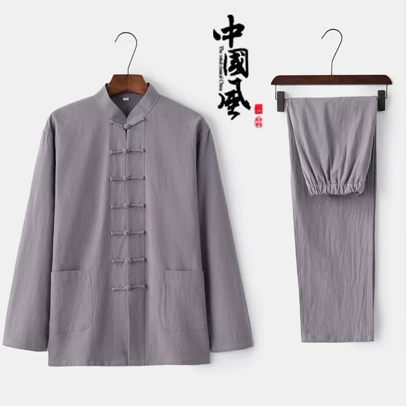 棉麻唐装男长袖套装春秋亚麻中国风男装中式汉服复古风禅修居士服 - 缩略图4
