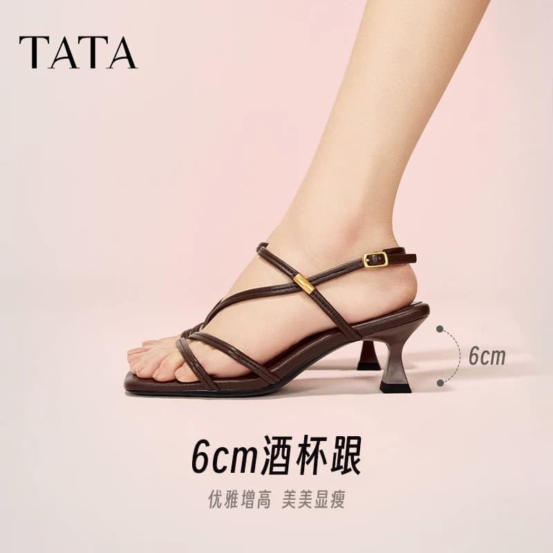 TATA他她高跟鞋一字带凉鞋女小猫跟罗马凉鞋女假日夏季新7UJB9BL5 - 缩略图3